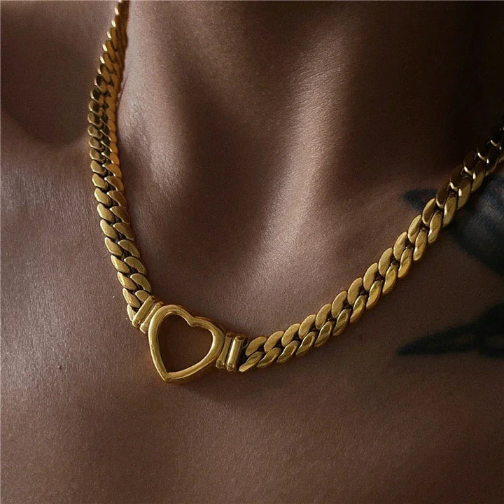 Gold-Plated Heart Choker Necklace