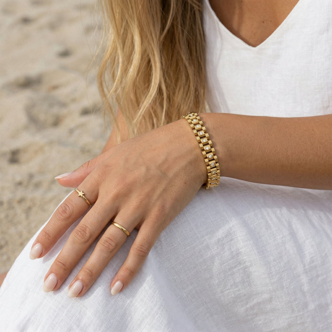 Gold-Plated Link Bracelet with CZ Diamond Simulants