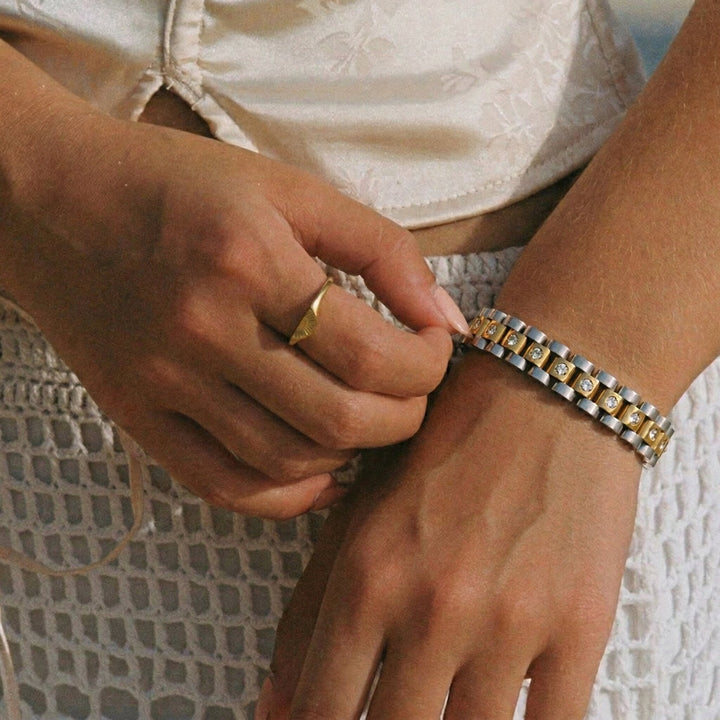 Gold-Plated Link Bracelet with CZ Diamond Simulants