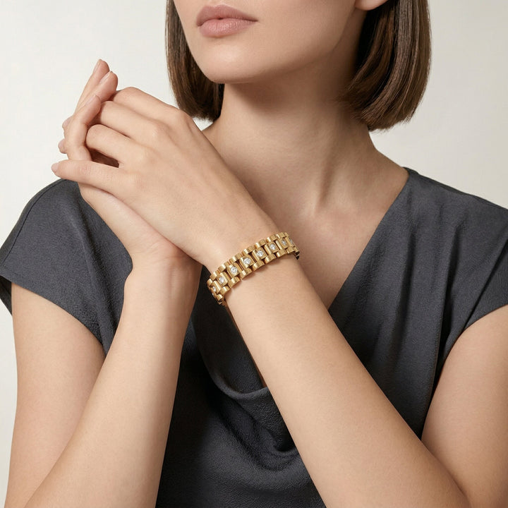 Gold-Plated Link Bracelet with CZ Diamond Simulants