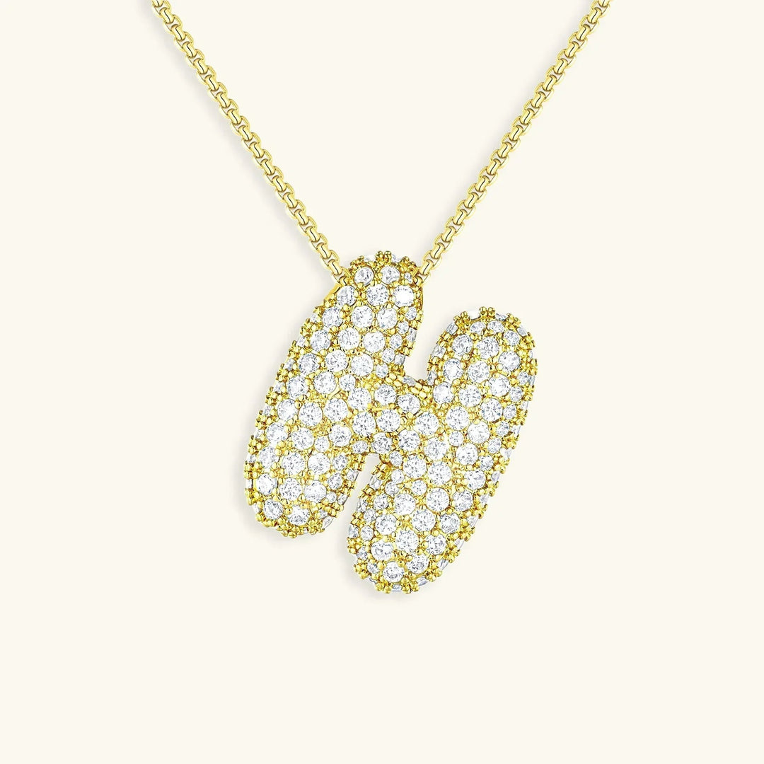 Gold-Plated Bubble Initial Diamond Necklace
