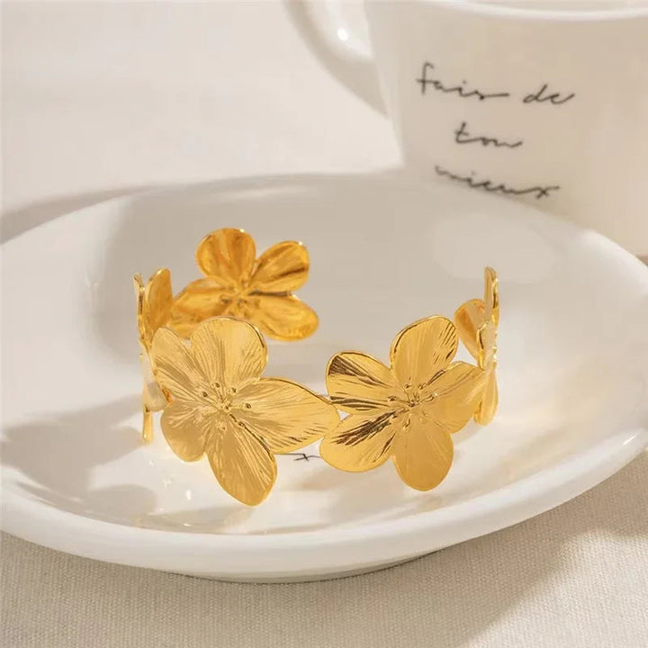 Gold Plated Floral Cuff Bracelet for Women