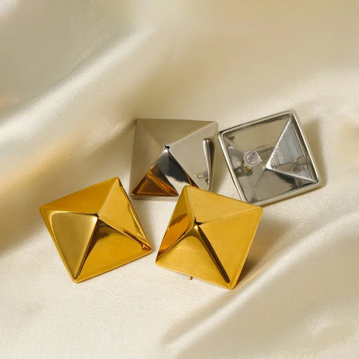 Gold-Plated Pyramid Earrings Hypoallergenic and Waterproof