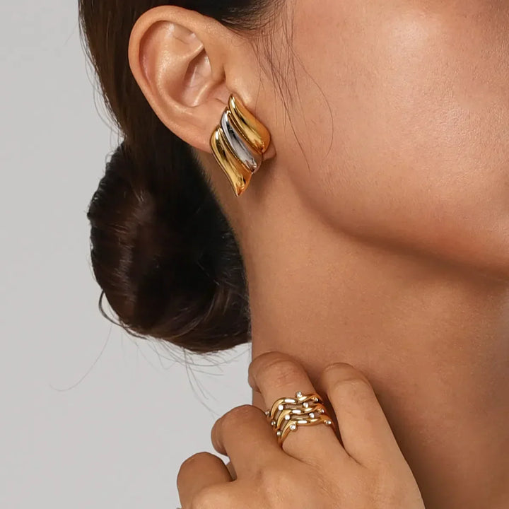 Gold-Plated Contemporary Earrings with Stainless Steel