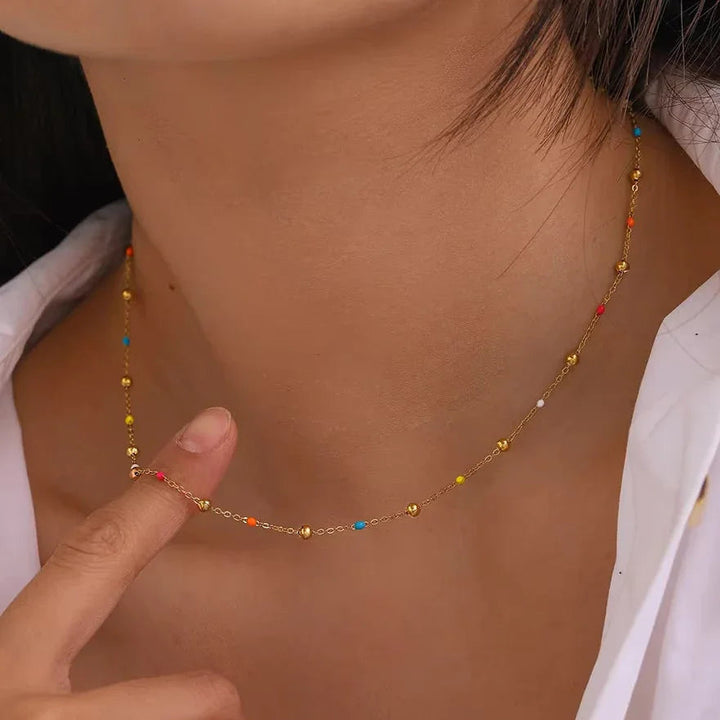 Gold-Plated Dainty Beaded Chain Necklace for Women