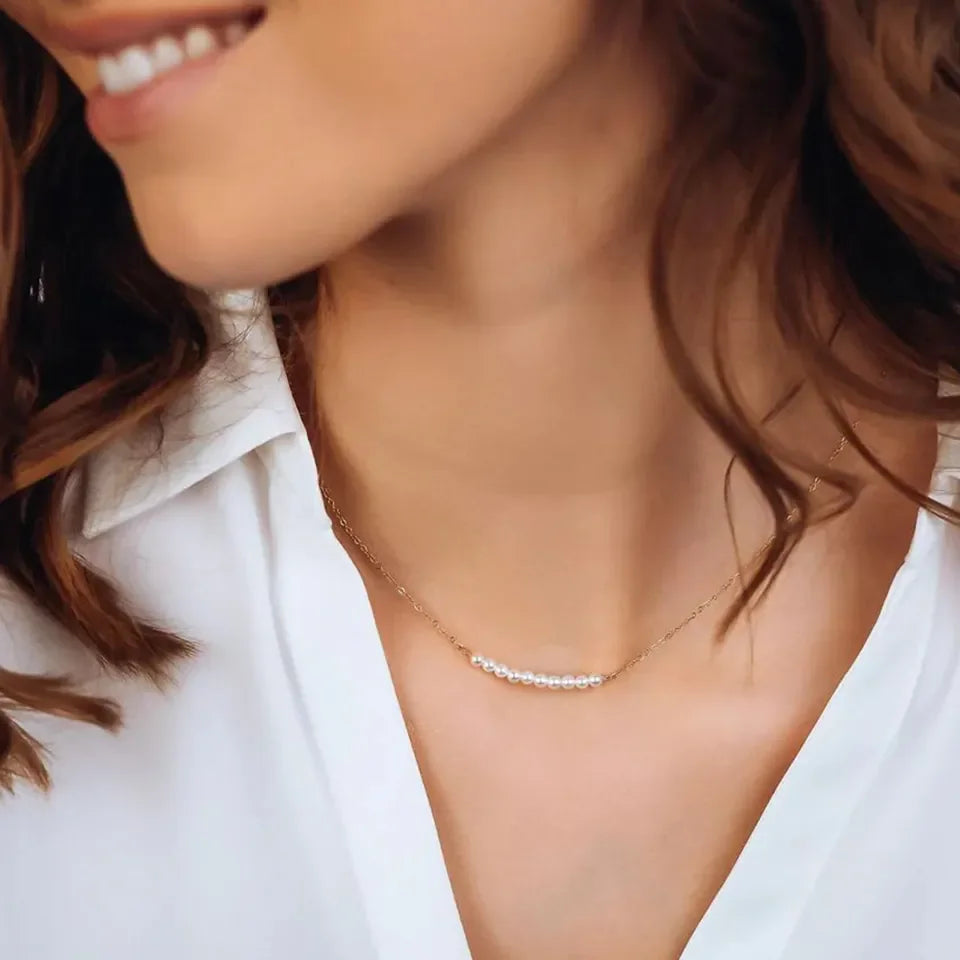 Gold-Plated Faux Pearl Chain Necklace for Women
