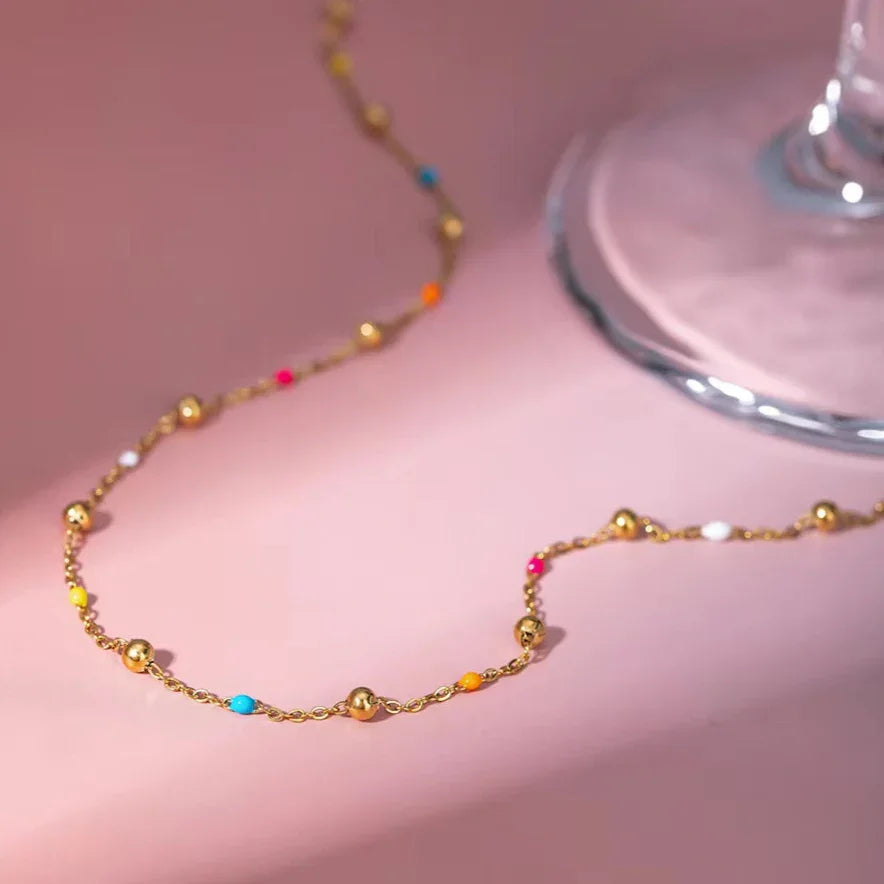Gold-Plated Dainty Beaded Chain Necklace for Women