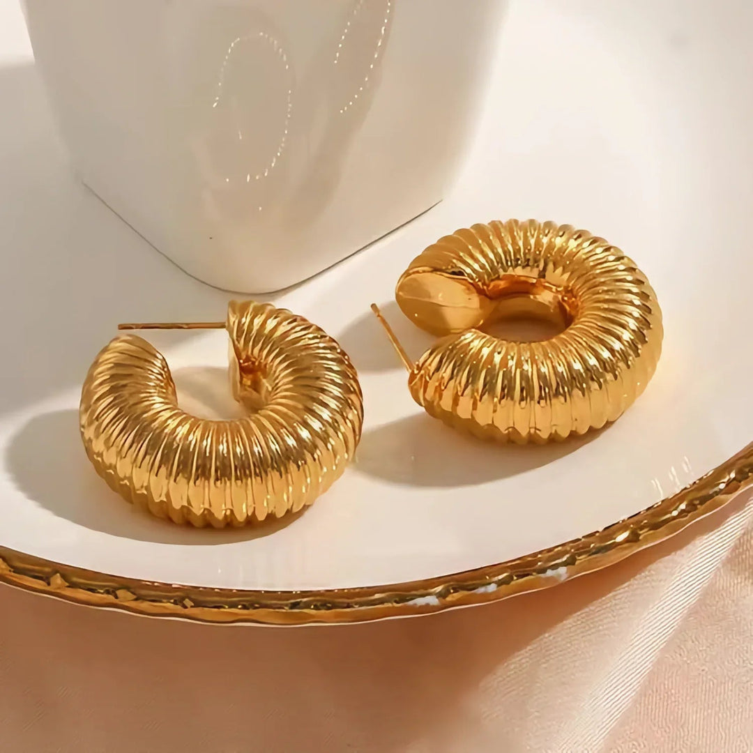 Gold-Plated Textured Hoop Earrings for Women