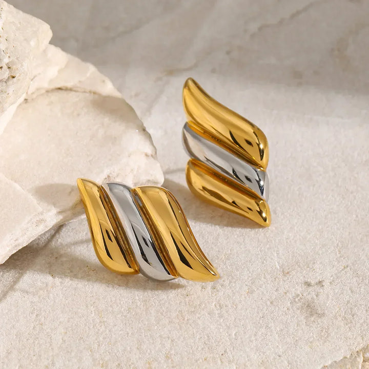 Gold-Plated Contemporary Earrings with Stainless Steel