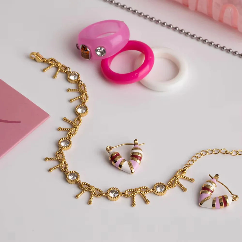 Gold Plated Cubic Zirconia Knot Charm Bracelet for Women