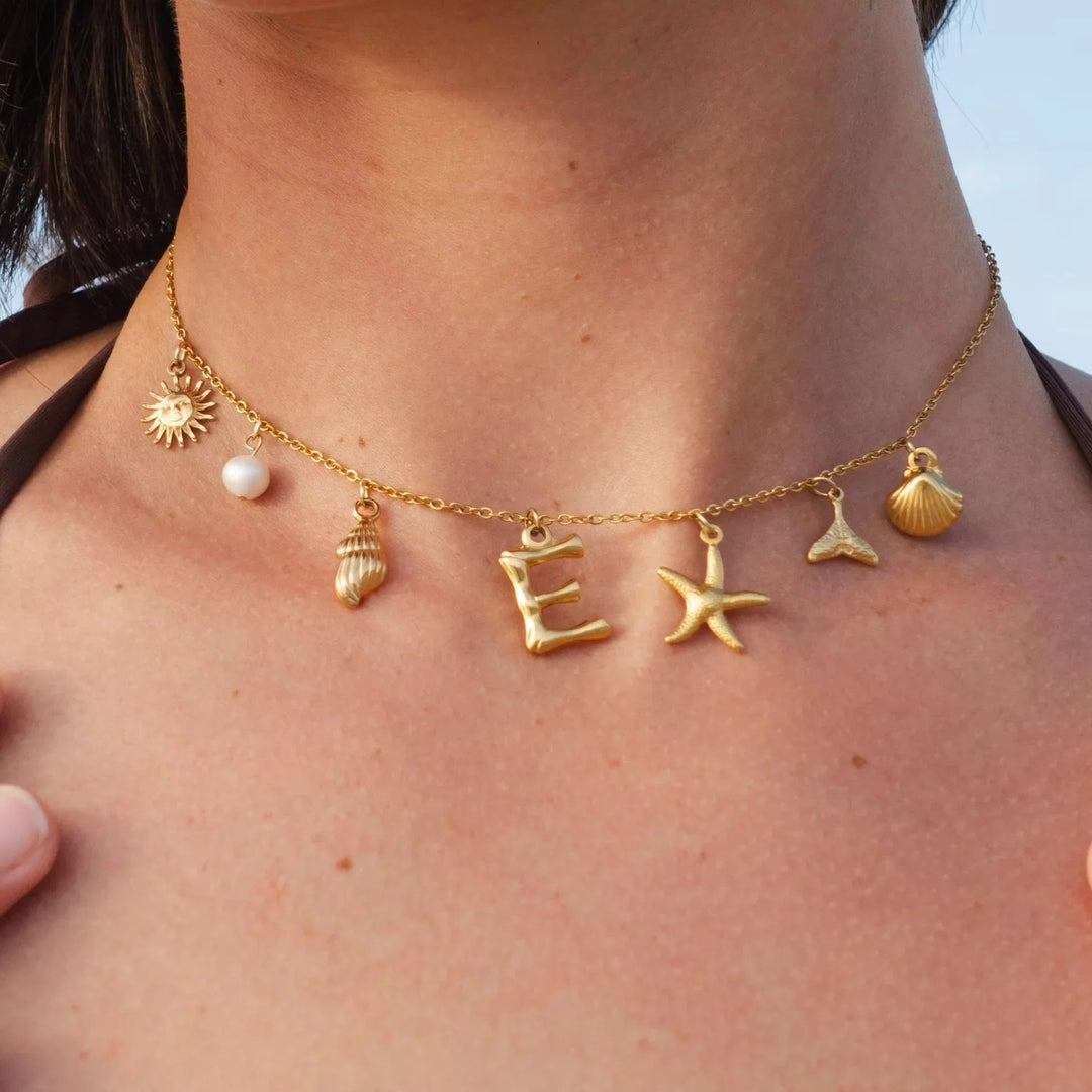 Gold Plated Faux Pearl Initial Charm Necklace for Women