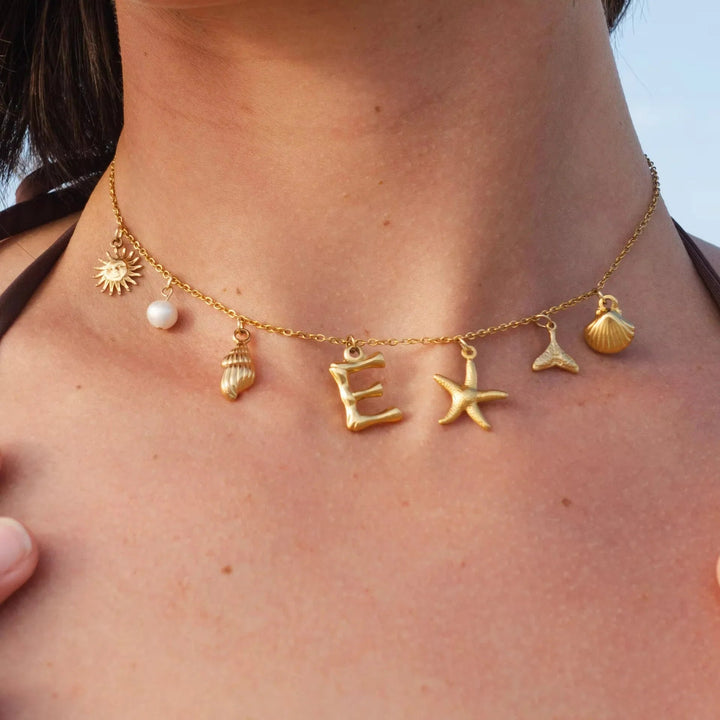 Gold Plated Faux Pearl Initial Charm Necklace for Women