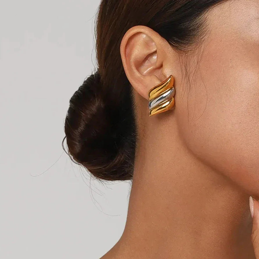 Gold-Plated Contemporary Earrings with Stainless Steel