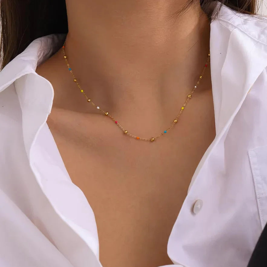 Gold-Plated Dainty Beaded Chain Necklace for Women