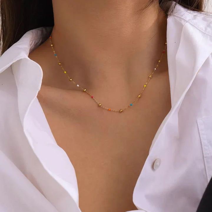 Gold-Plated Dainty Beaded Chain Necklace for Women
