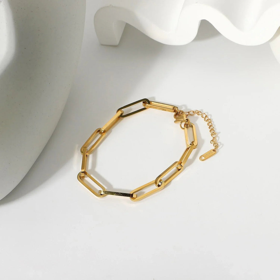 Gold-Plated Paperclip Chain Bracelet with Stainless Steel for Women