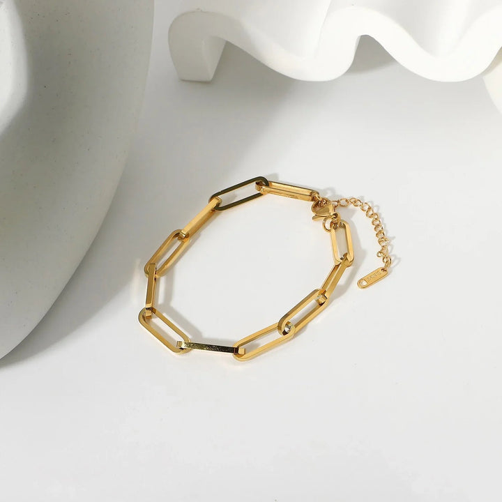 Gold-Plated Paperclip Chain Bracelet with Stainless Steel for Women
