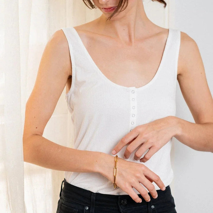 Gold-Plated Paperclip Chain Bracelet with Stainless Steel for Women