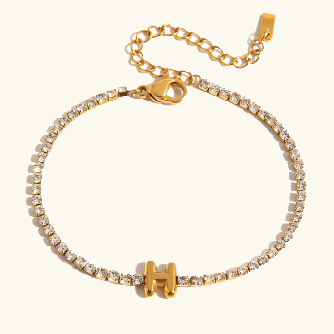 Gold-Plated Cubic Zirconia Initial Tennis Bracelet for Women