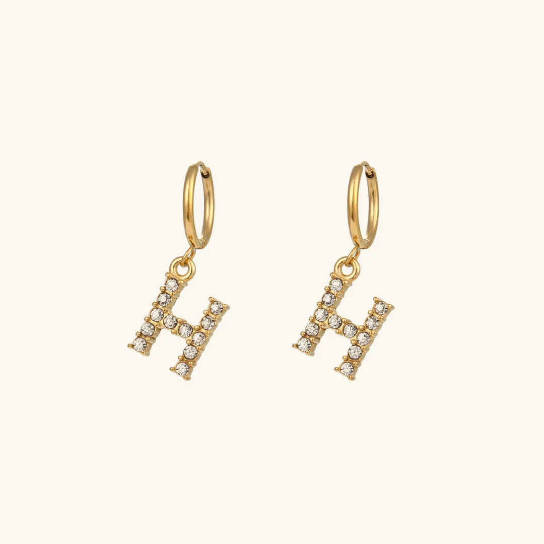 Gold-Plated Initial Letter Earrings with Diamond Simulants
