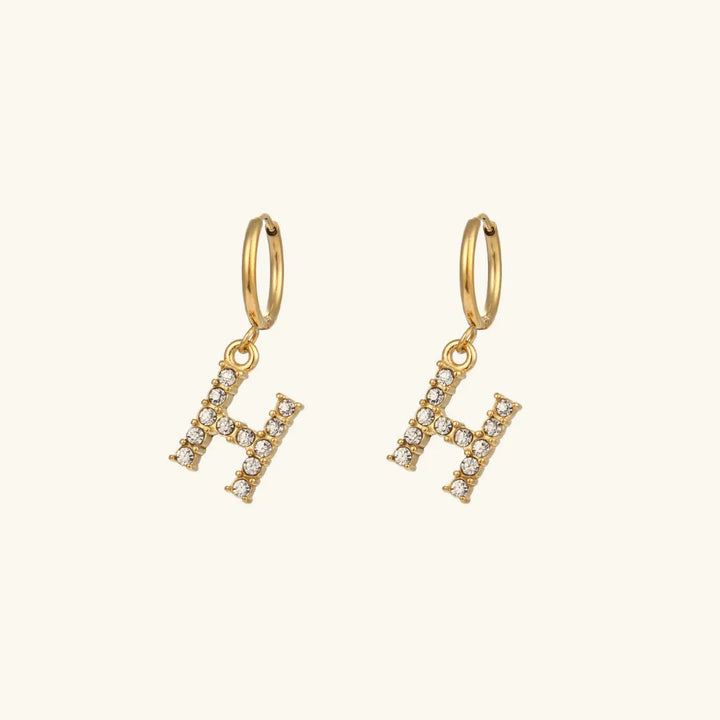 Gold-Plated Initial Letter Earrings with Diamond Simulants