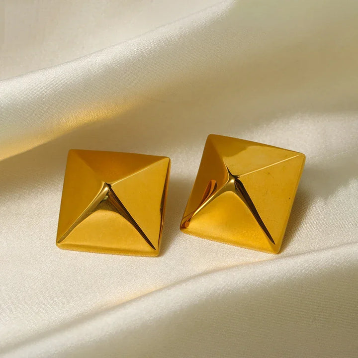 Gold-Plated Pyramid Earrings Hypoallergenic and Waterproof