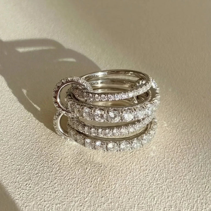Silver-Plated Cubic Zirconia Multi-Band Ring for Women