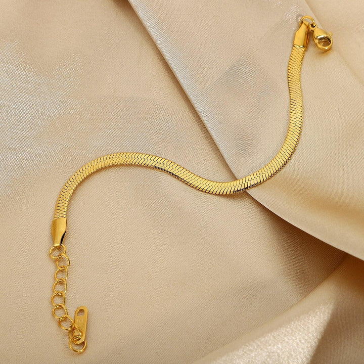 Gold-Plated Herringbone Chain Bracelet for Women