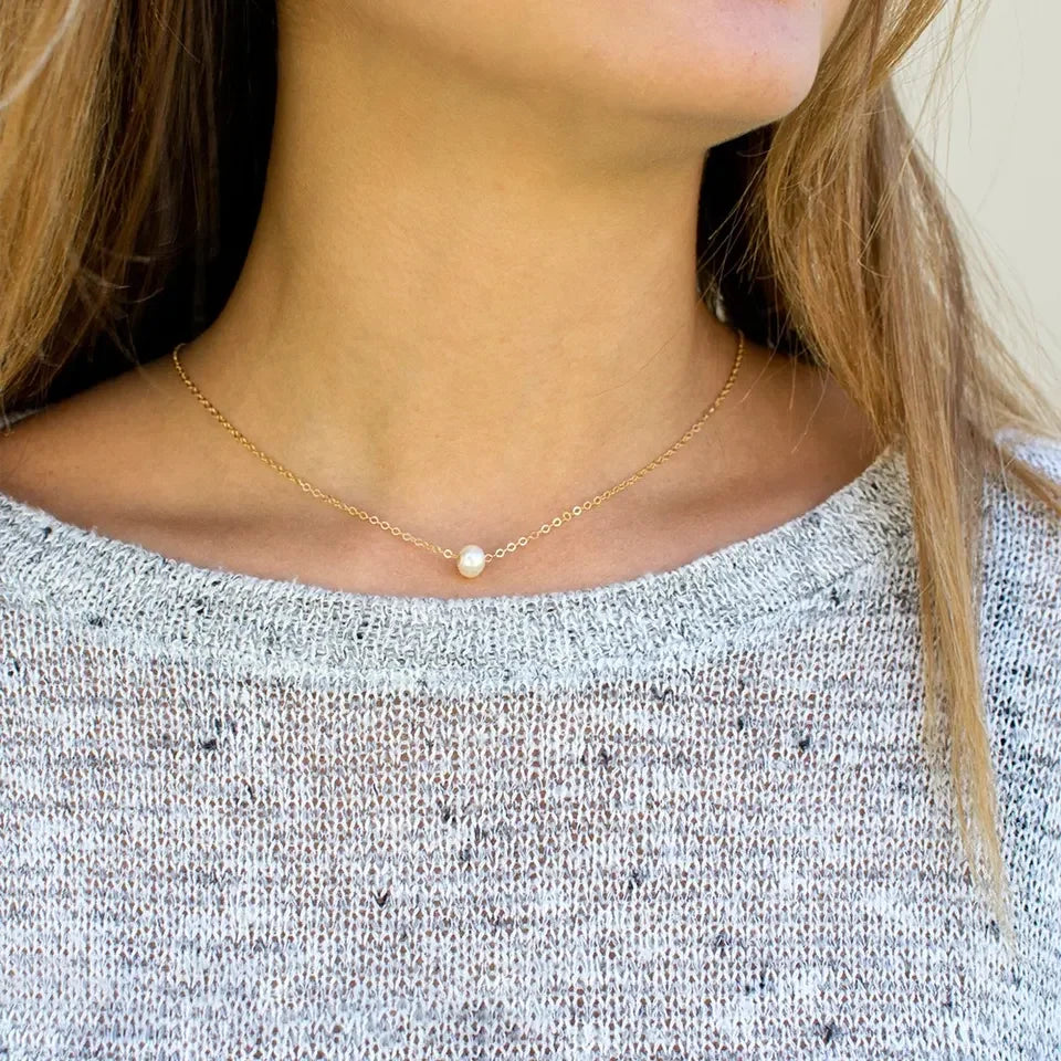 Gold-Plated Faux Pearl Pendant Necklace with Stainless Steel for Women