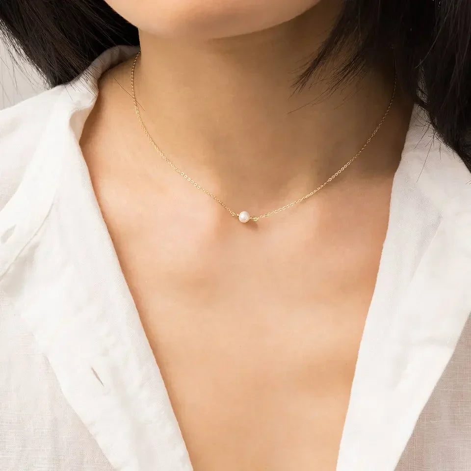 Gold-Plated Faux Pearl Pendant Necklace with Stainless Steel for Women