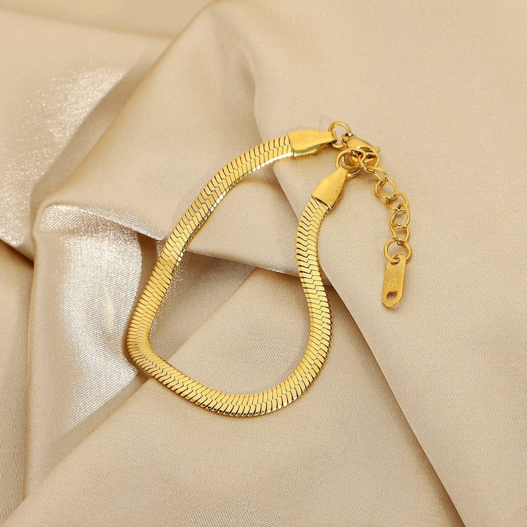 Gold-Plated Herringbone Chain Bracelet for Women