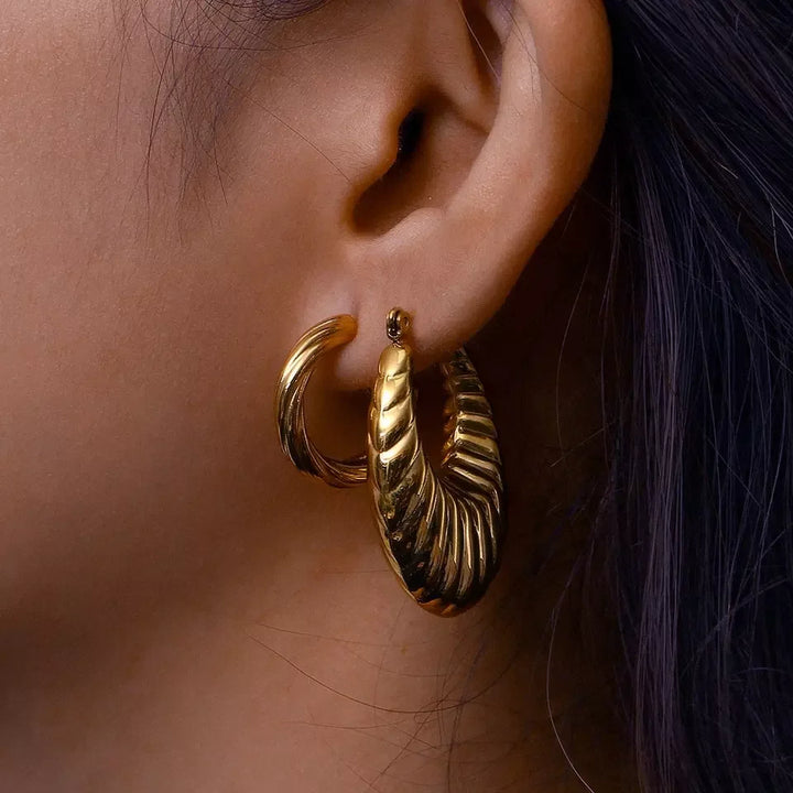 Gold-Plated Croissant Hoop Earrings For Women