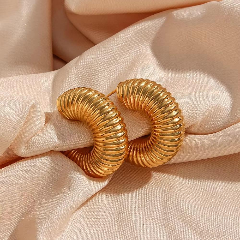 Gold-Plated Textured Hoop Earrings for Women