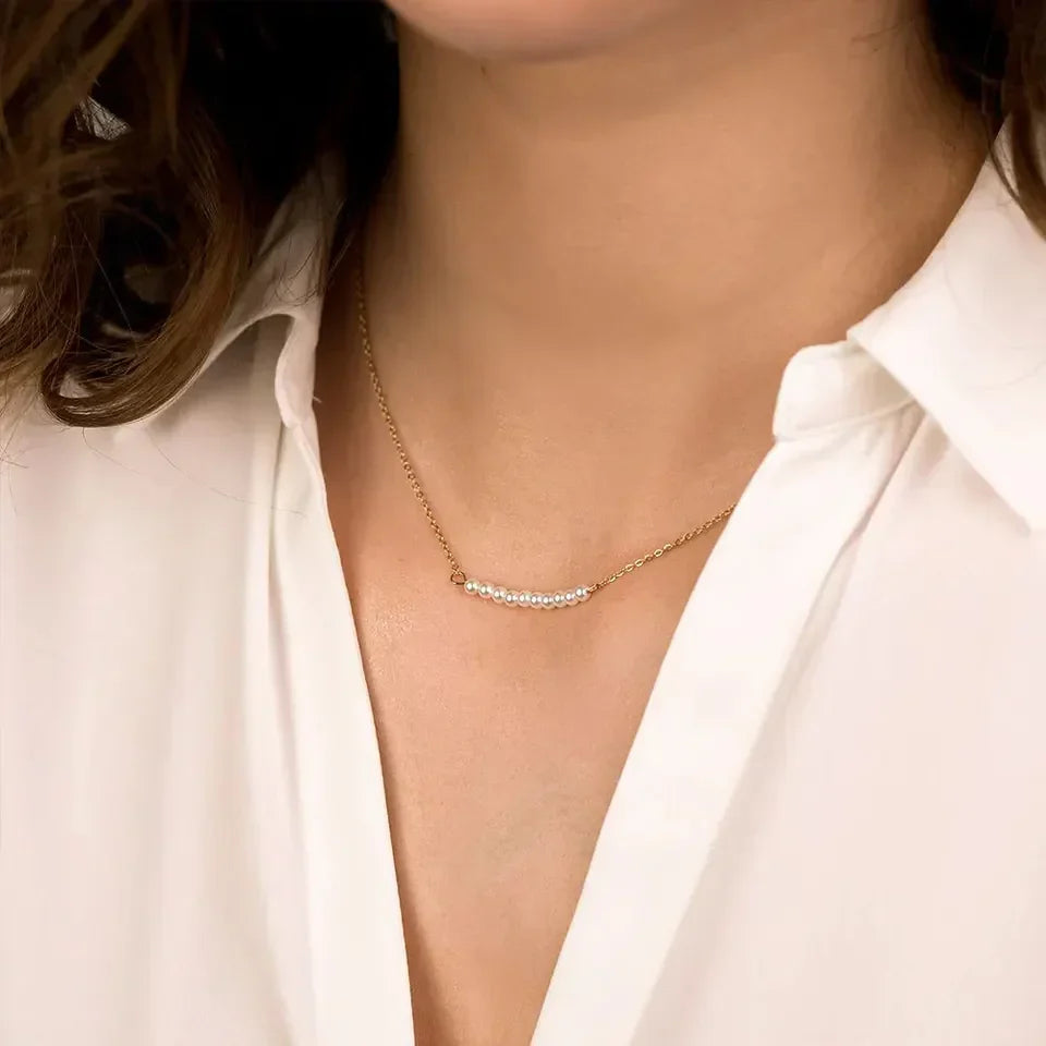 Gold-Plated Faux Pearl Chain Necklace for Women