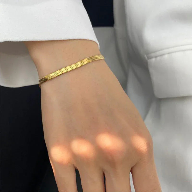 Gold-Plated Herringbone Chain Bracelet for Women