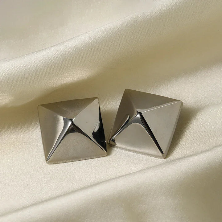 Gold-Plated Pyramid Earrings Hypoallergenic and Waterproof