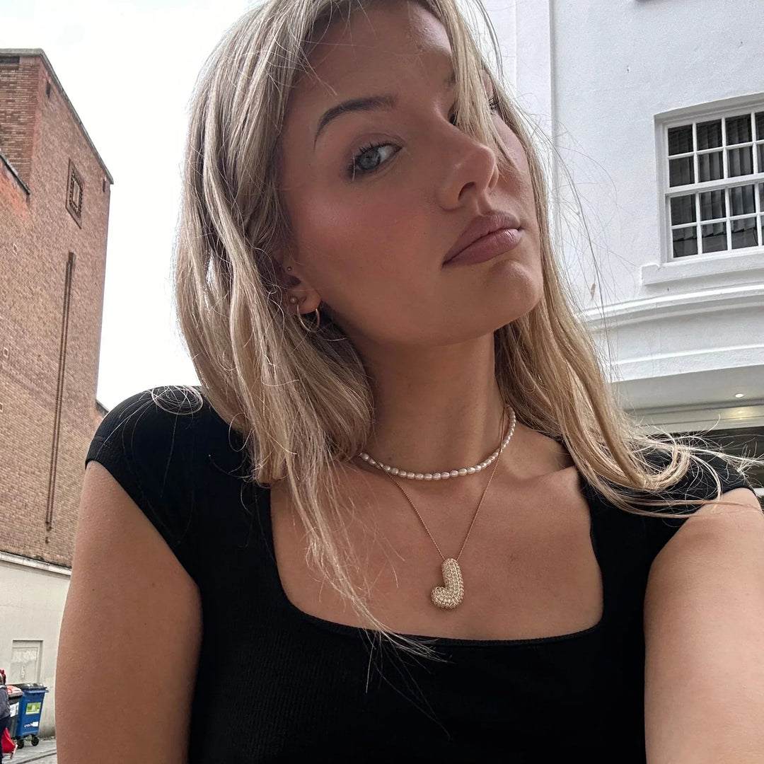 Gold-Plated Bubble Initial Diamond Necklace