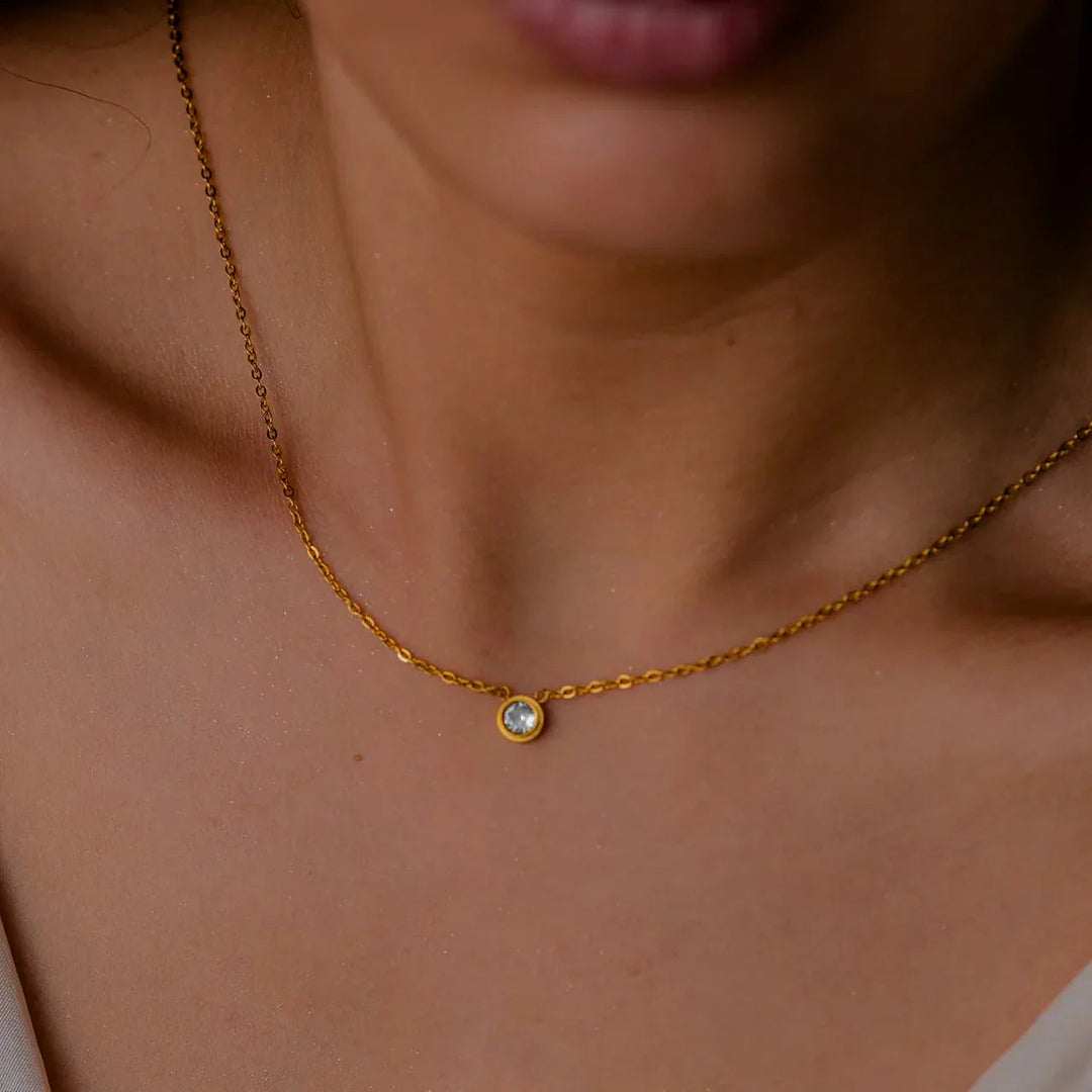 Gold-Plated Stainless Steel Cubic Zirconia Necklace for Women
