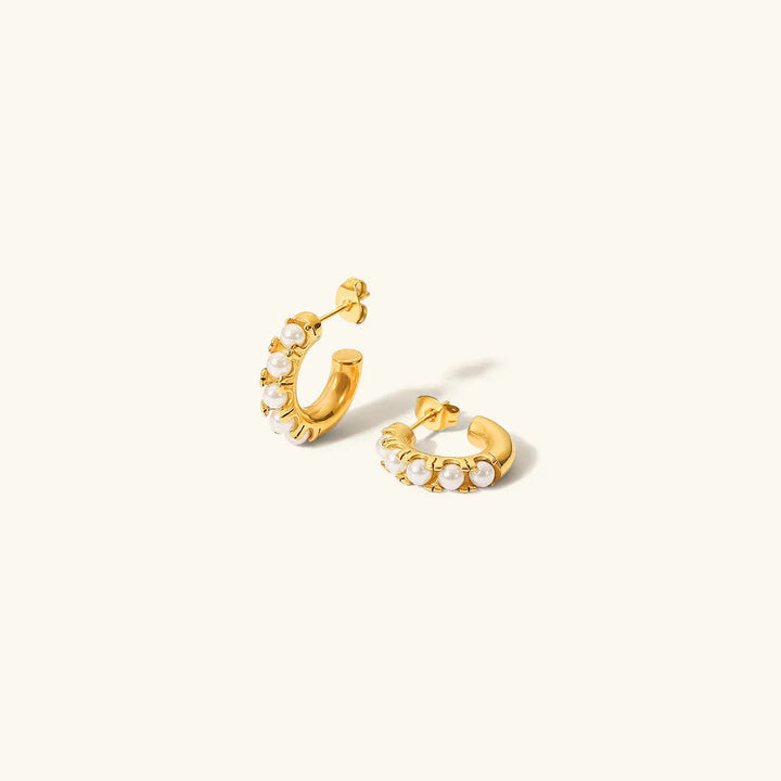 Gold-Plated Faux Pearl Huggie Hoop Earrings Women
