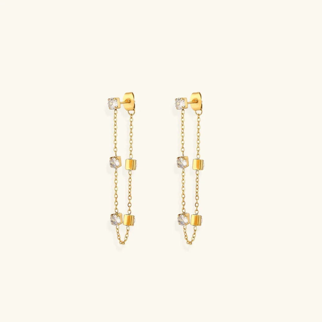 Gold-Plated Diamond Chain Drop Earrings For Women