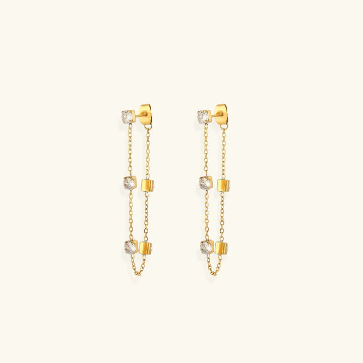Gold-Plated Diamond Chain Drop Earrings For Women