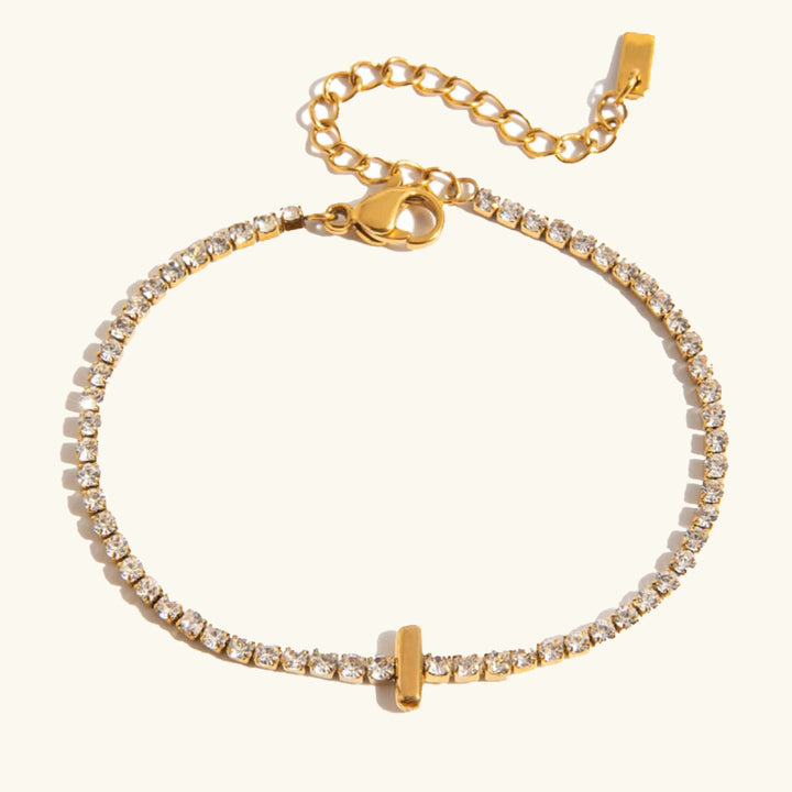 Gold-Plated Cubic Zirconia Initial Tennis Bracelet for Women