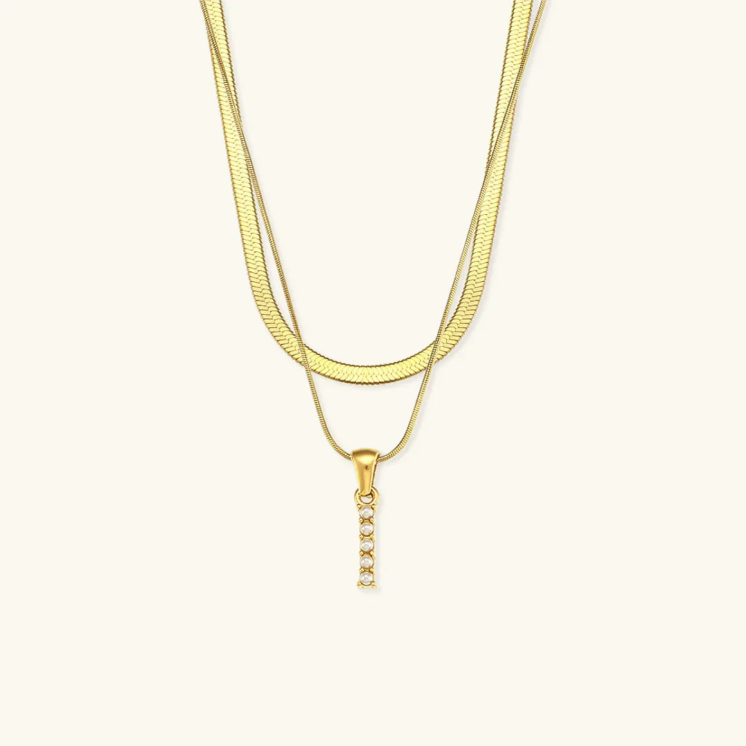 Gold-Plated Layered Initial Letter Necklace with Freshwater Pearls