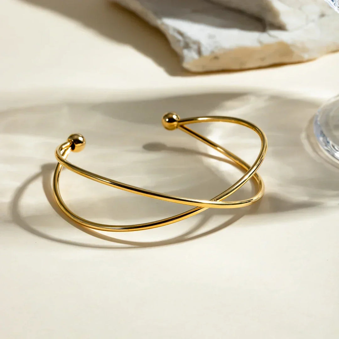 Gold-Plated Crossover Cuff Bracelet for Women