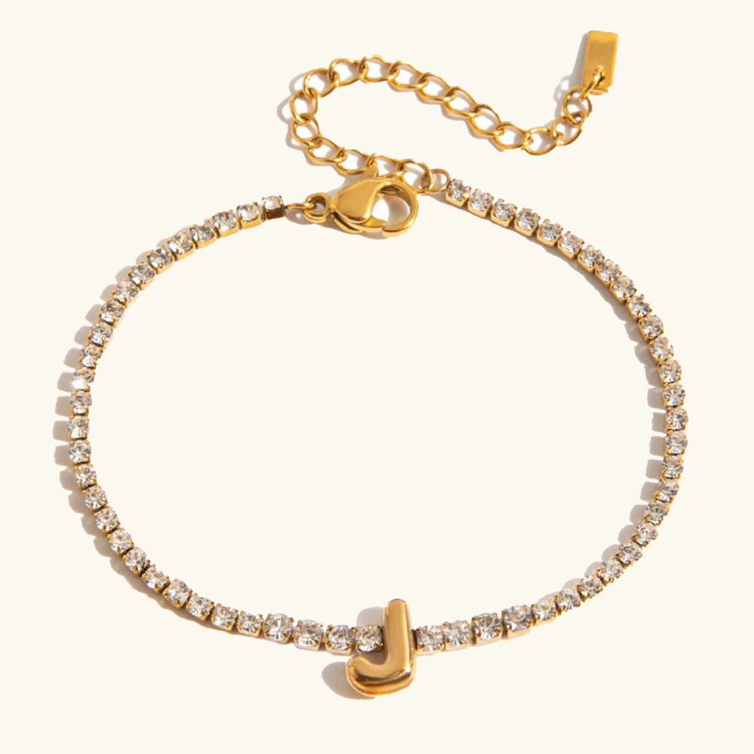 Gold-Plated Cubic Zirconia Initial Tennis Bracelet for Women