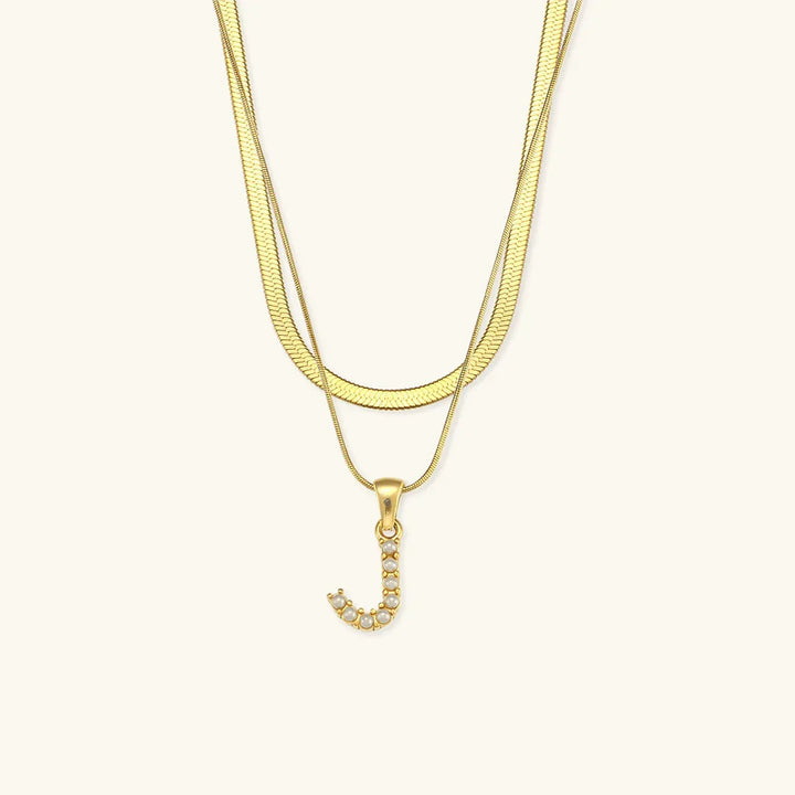 Gold-Plated Layered Initial Letter Necklace with Freshwater Pearls