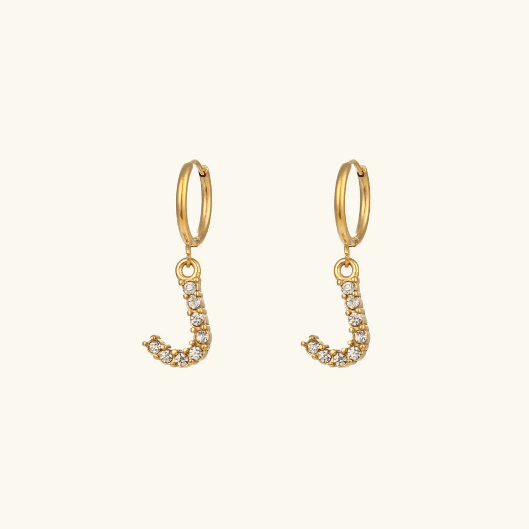 Gold-Plated Initial Letter Earrings with Diamond Simulants