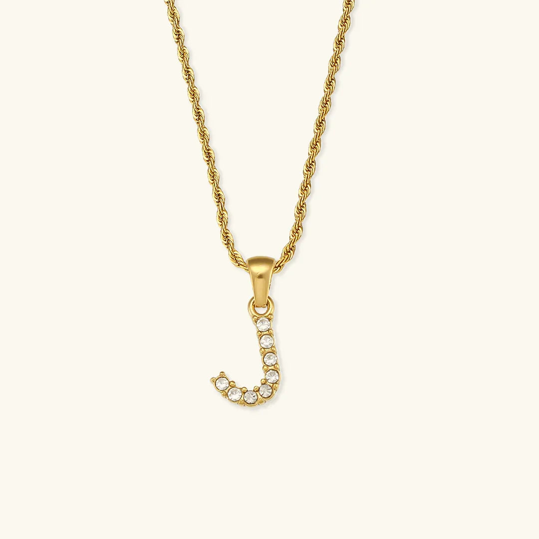 Gold-Plated Initial Pendant Necklace with Diamond Simulants
