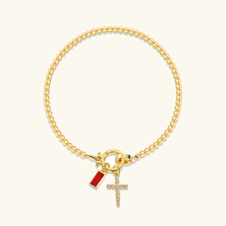 Gold-Plated Crystal Birthstone Cross Bracelet
