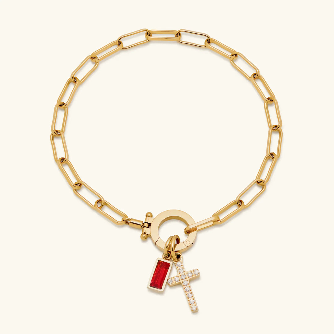 Gold-Plated Crystal Cross Bracelet